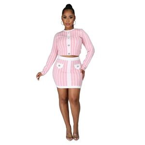 Pink & White Striped Crop Top & Mini Skirt Set | Size S | 90s Co-Ord | NWOT